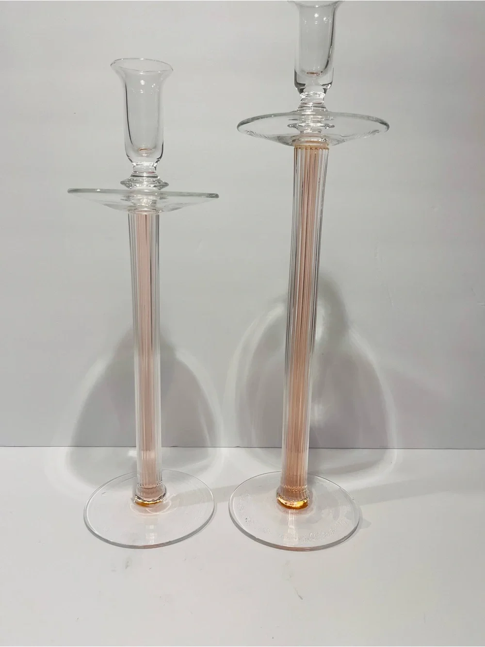 Vtg IVV  Italy Tall Postmodern Vetraria Valdarnese 2 Pink Glass Candle Holders